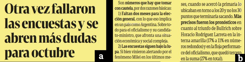 Referencias a la metodología de los sondeos preelectorales incorporada a publicaciones en Clarín